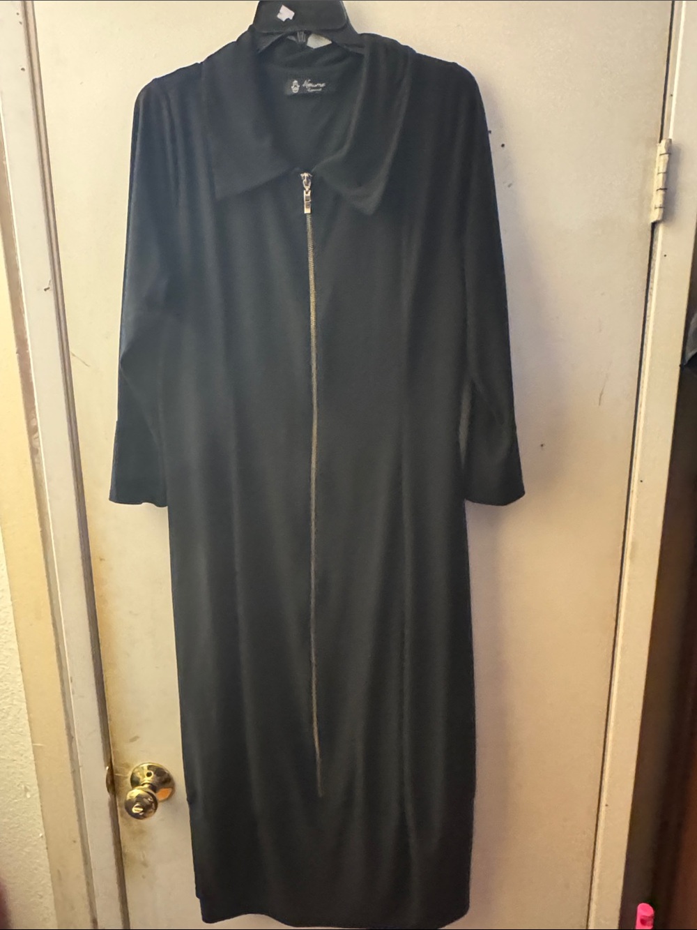 Venezia Black Long Zip-Front Dress with Collar